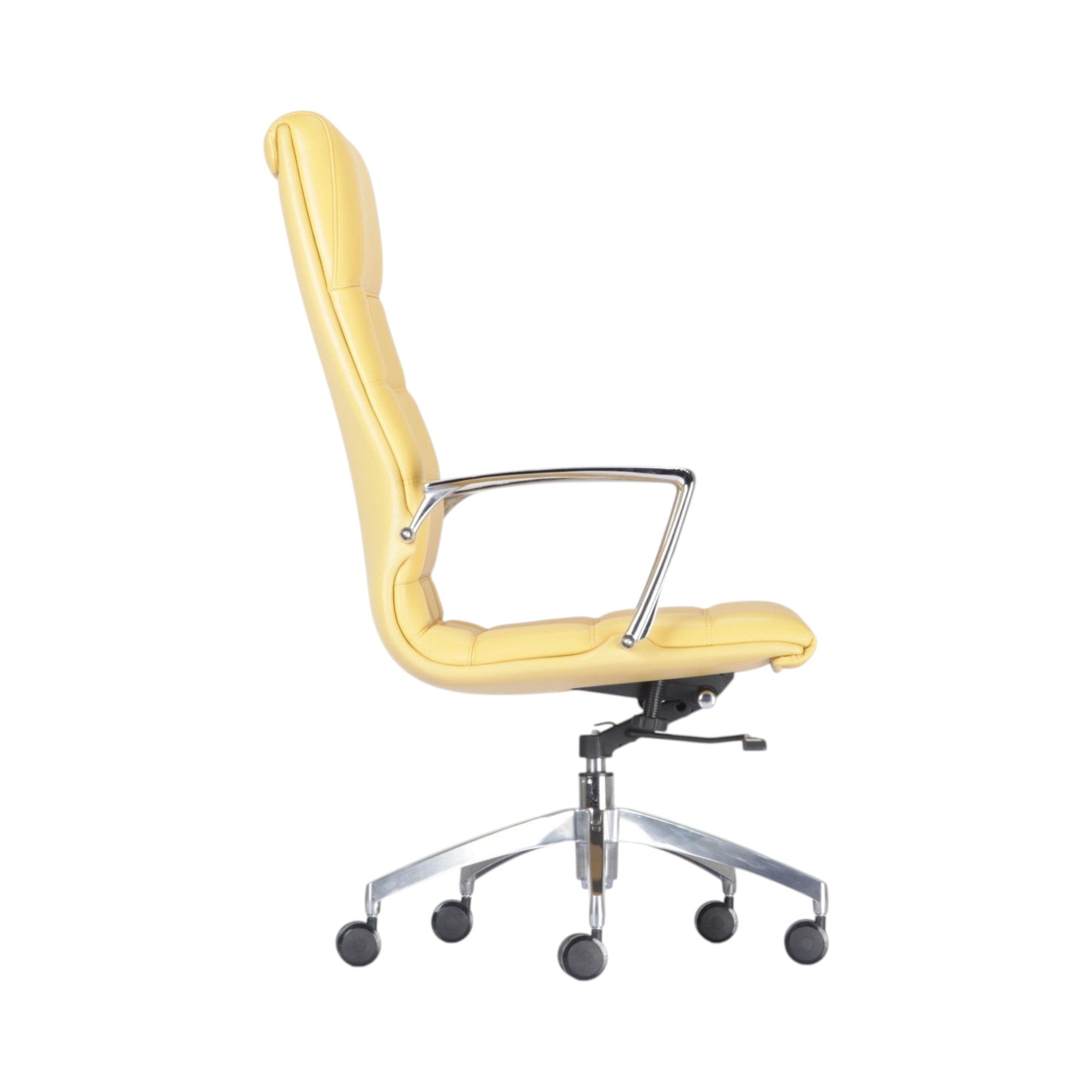 Xiaoyaozuo office chair executive high back chair in vibrant yellow upholstery with chrome accents and casters.