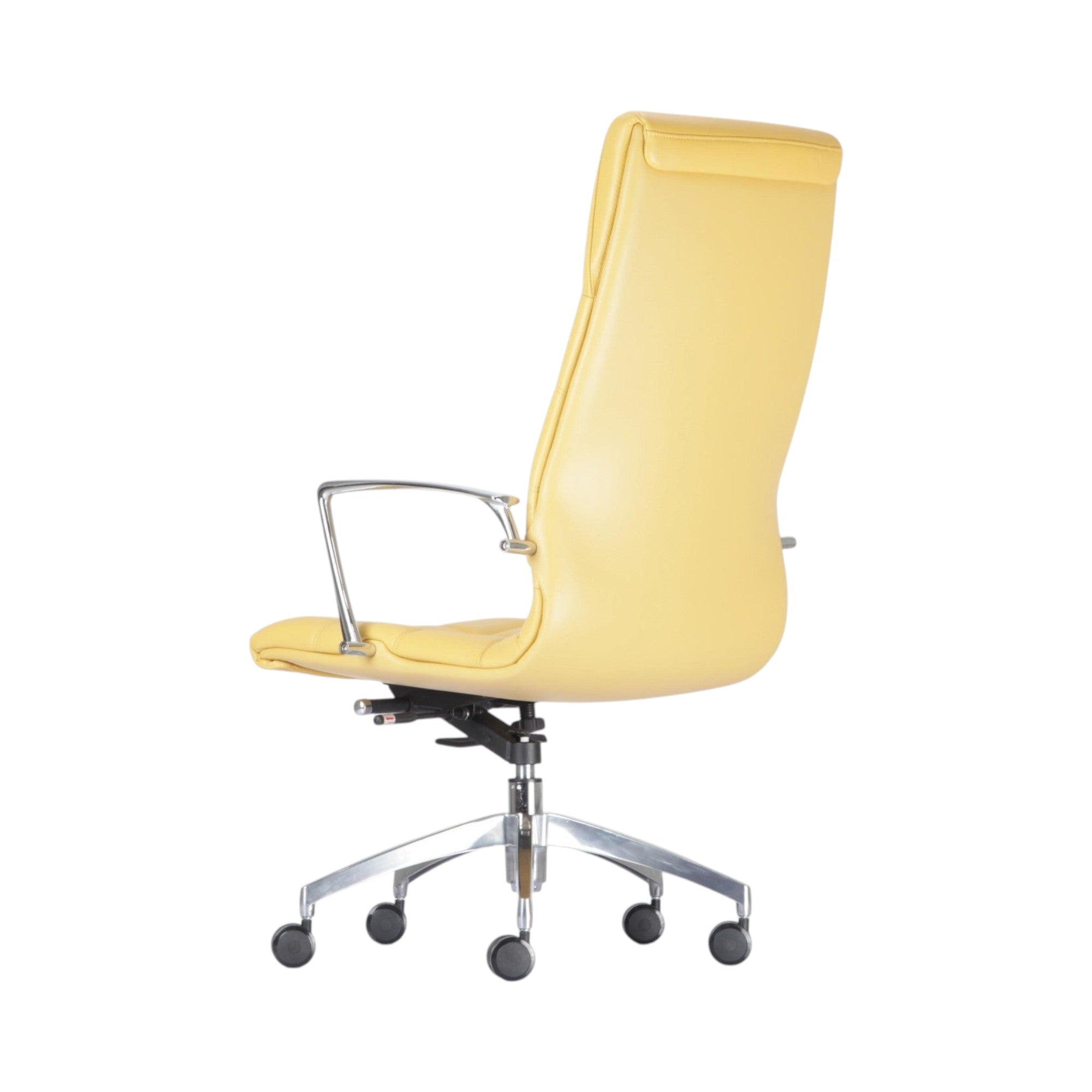 Xiaoyaozuo office chair executive high back chair in vibrant yellow faux leather with chrome accents and casters.