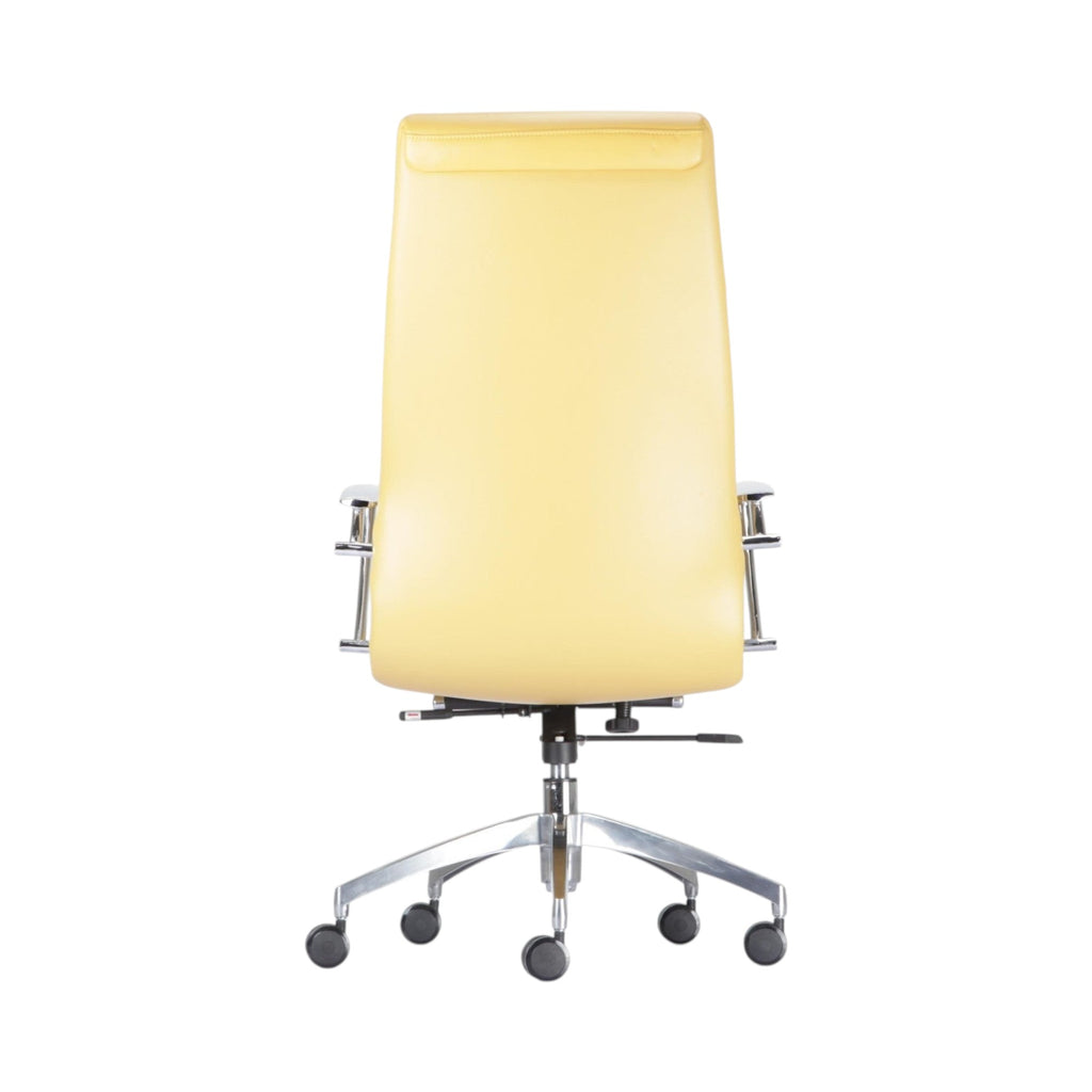 Xiaoyaozuo office chair executive high back chair in yellow upholstery with chrome accents and casters.
