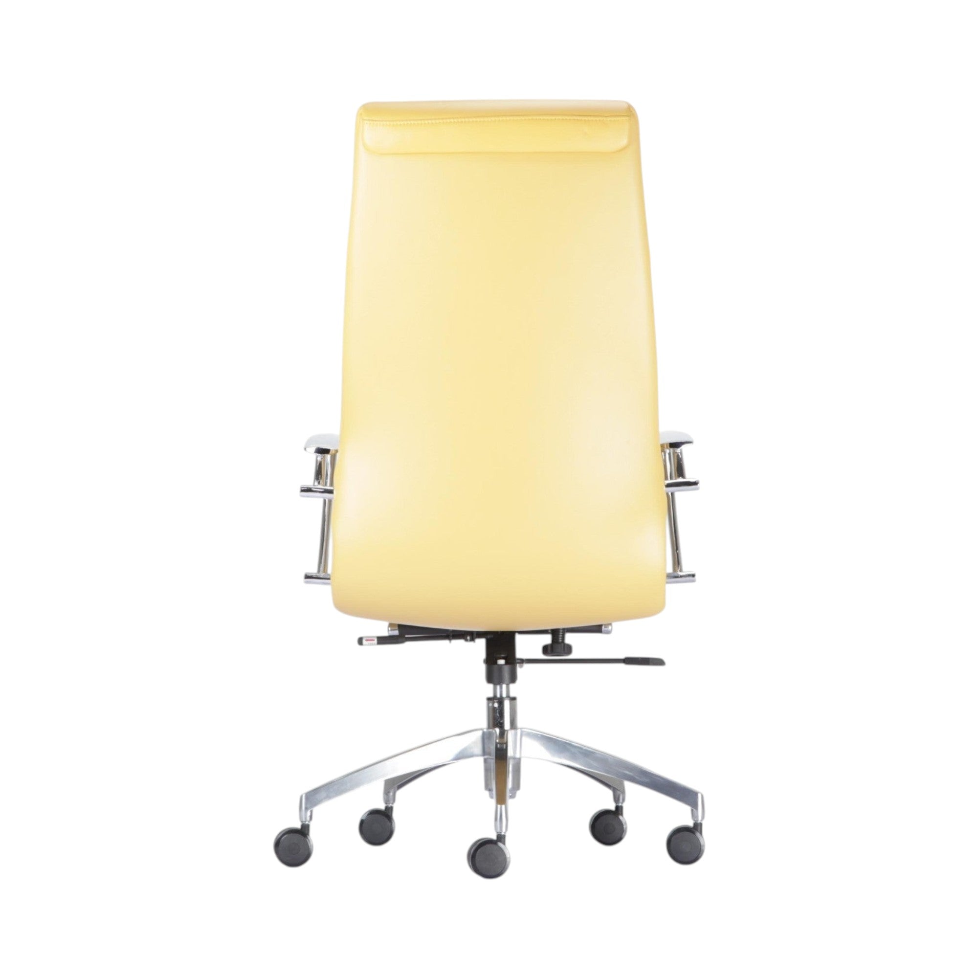Xiaoyaozuo office chair executive high back chair in yellow upholstery with chrome accents and casters.