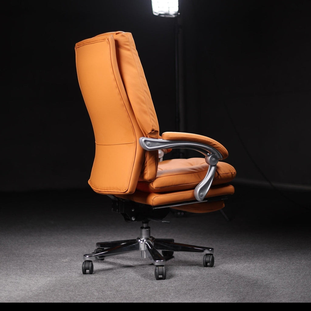 Xiaoyaozuo office chair executive orange PU leather ergonomic chair with footrest and casters